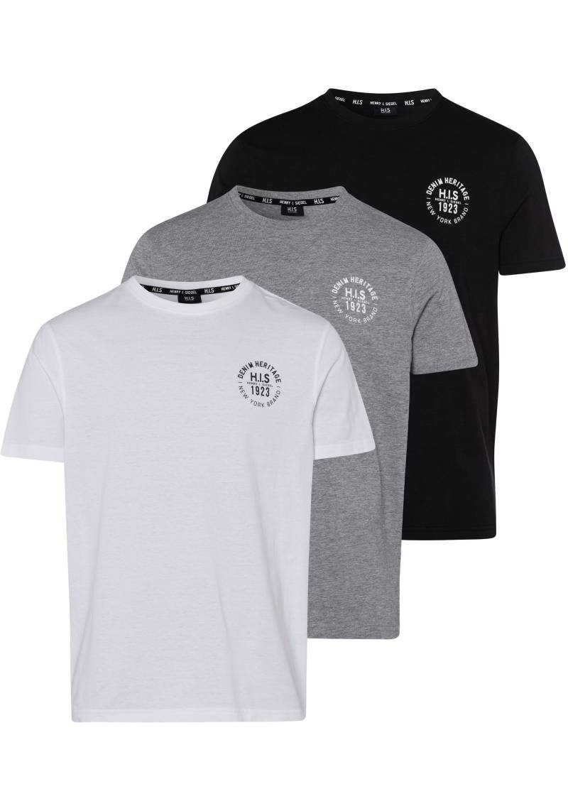 H.I.S T-Shirt, (Packung, 3 tlg., 3er-Pack), schmal geschnitten, bedrucktes Design, aus 100% Baumwolle von H.I.S