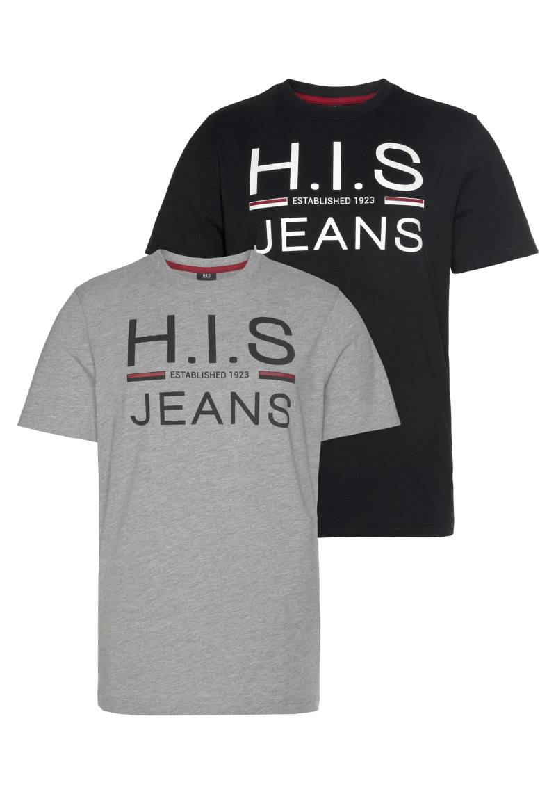 H.I.S Rundhalsshirt, (Packung, 2er-Pack), schmal geschnitten, bedrucktes Design, Rundhals, aus Baumwolle von H.I.S