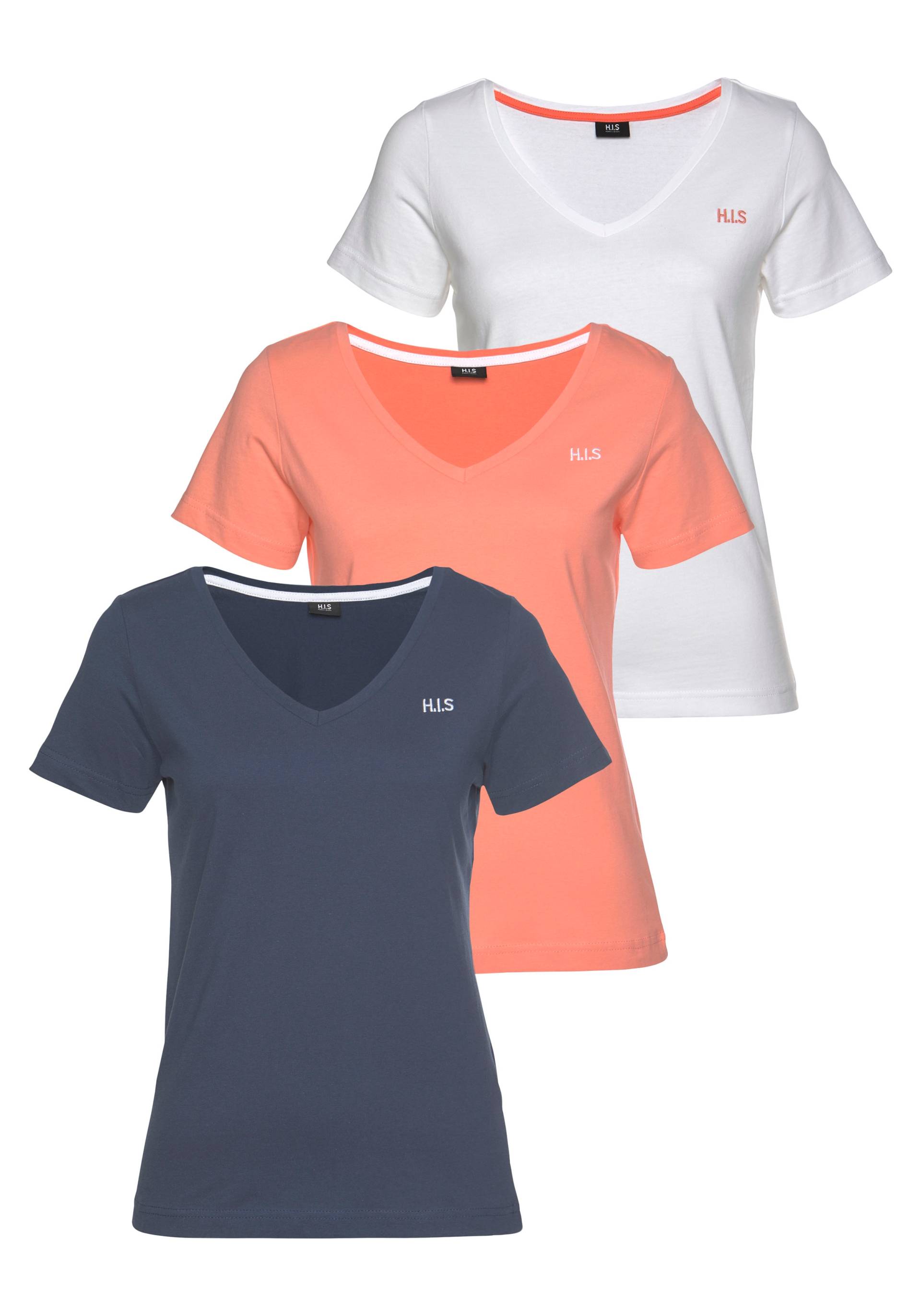 H.I.S T-Shirt »Essential-Basics«, (Spar-Set, 3er-Pack), hüftlange Passform, figurumspielender Schnitt, aus 100% Baumwolle von H.I.S