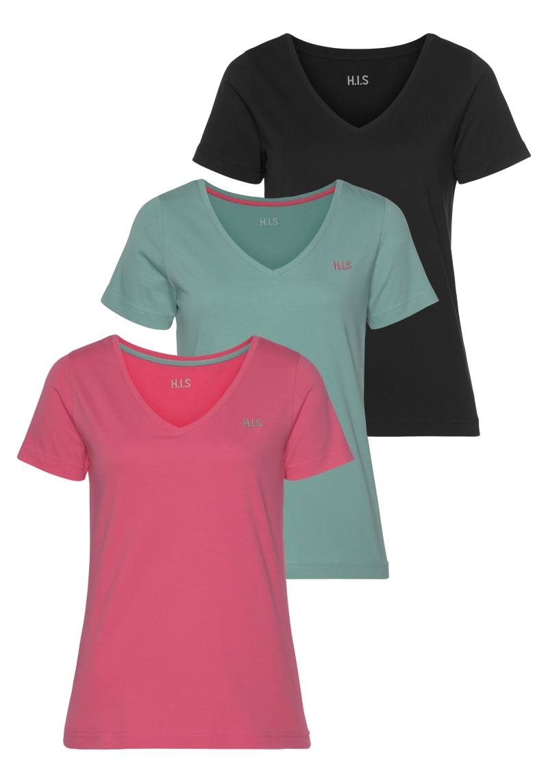 H.I.S T-Shirt »Essential-Basics«, (Spar-Set, 3er-Pack), hüftlange Passform, figurumspielender Schnitt, aus 100% Baumwolle von H.I.S