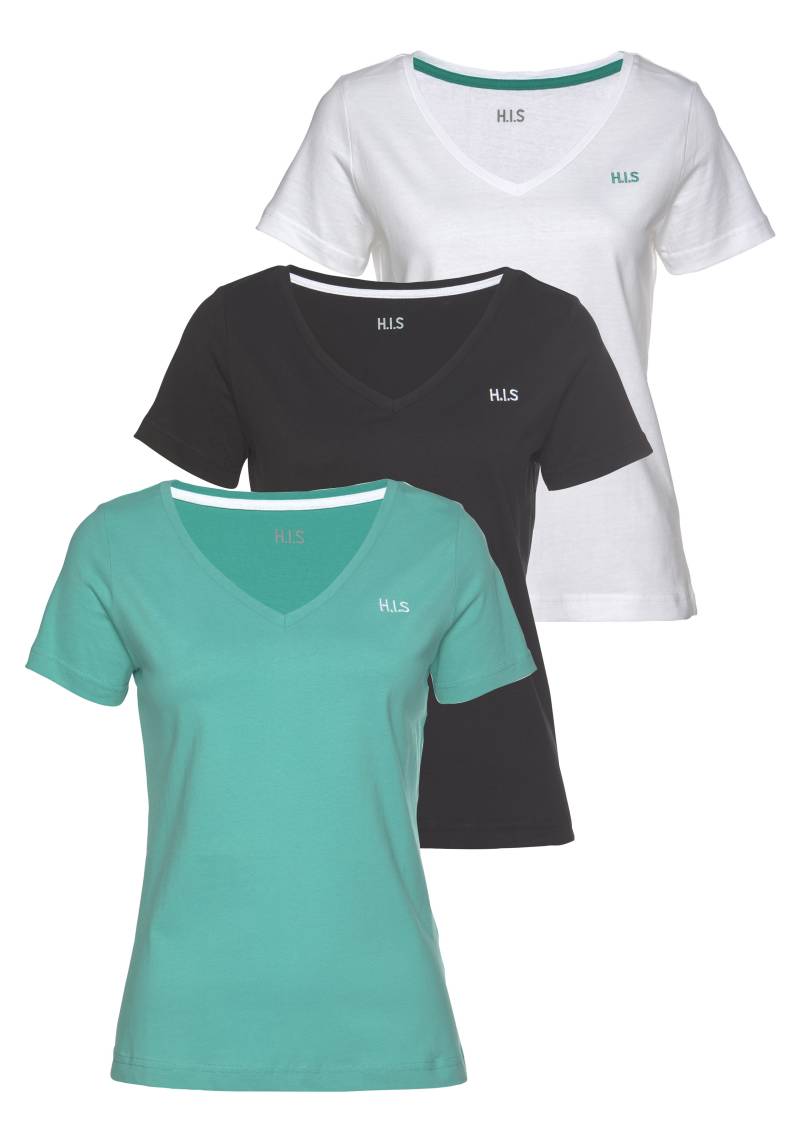 H.I.S T-Shirt »Essential-Basics«, (Spar-Set, 3er-Pack), hüftlange Passform, figurumspielender Schnitt, aus 100% Baumwolle von H.I.S