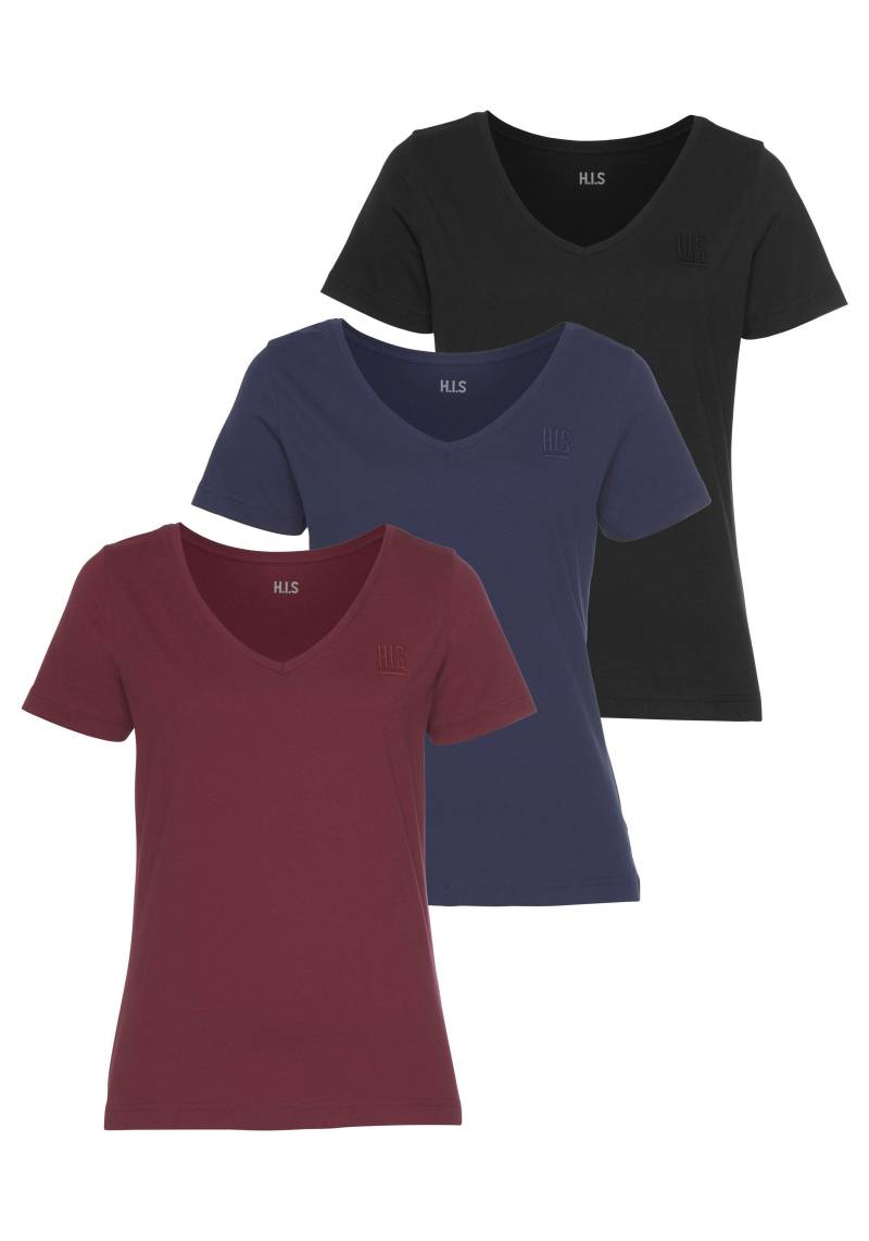 H.I.S T-Shirt »Essential-Basics«, (Spar-Set, 3er-Pack), hüftlange Passform, figurumspielender Schnitt, aus 100% Baumwolle von H.I.S