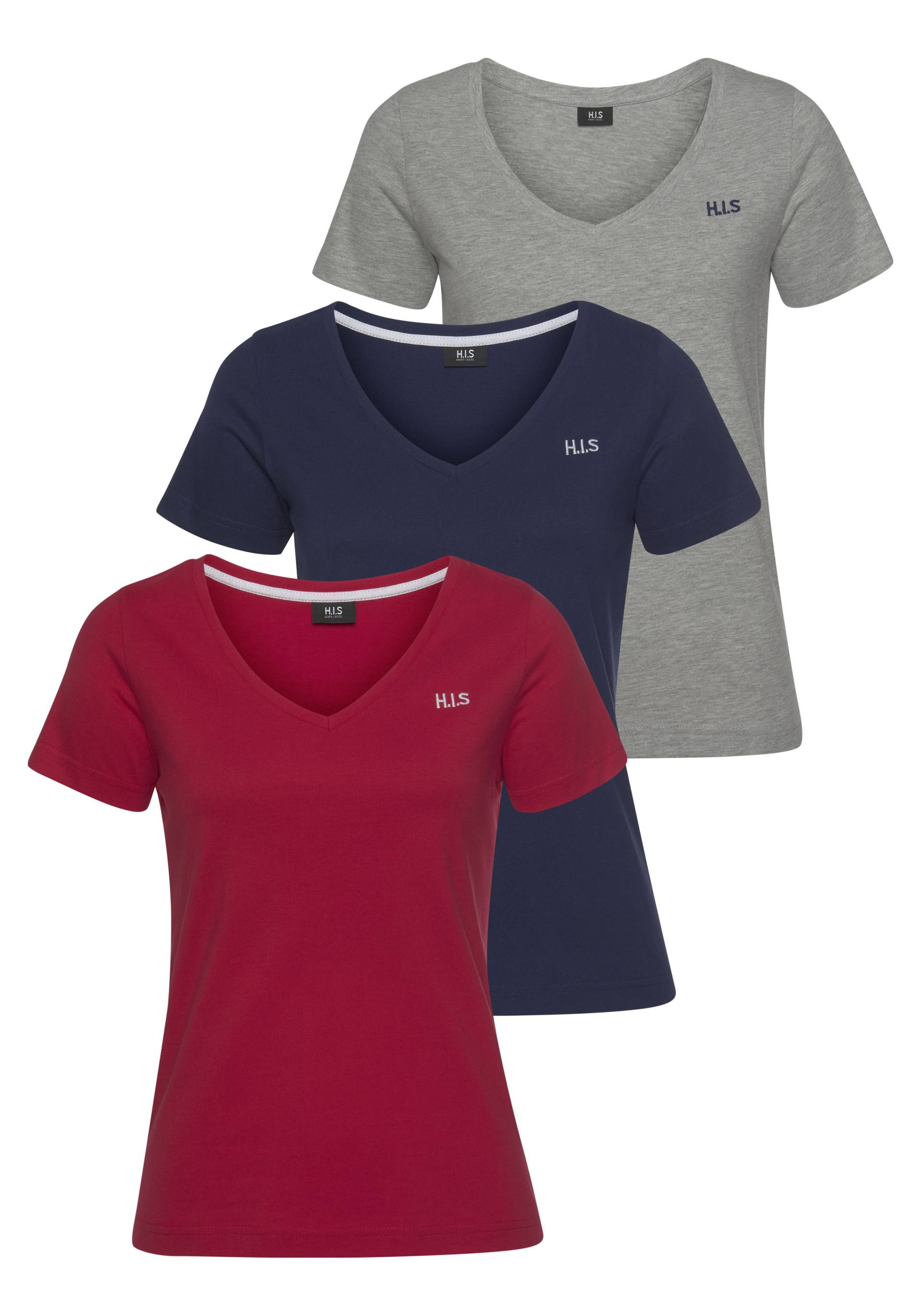 H.I.S T-Shirt »Essential-Basics«, (Spar-Set, 3er-Pack), hüftlange Passform, figurumspielender Schnitt, aus 100% Baumwolle von H.I.S