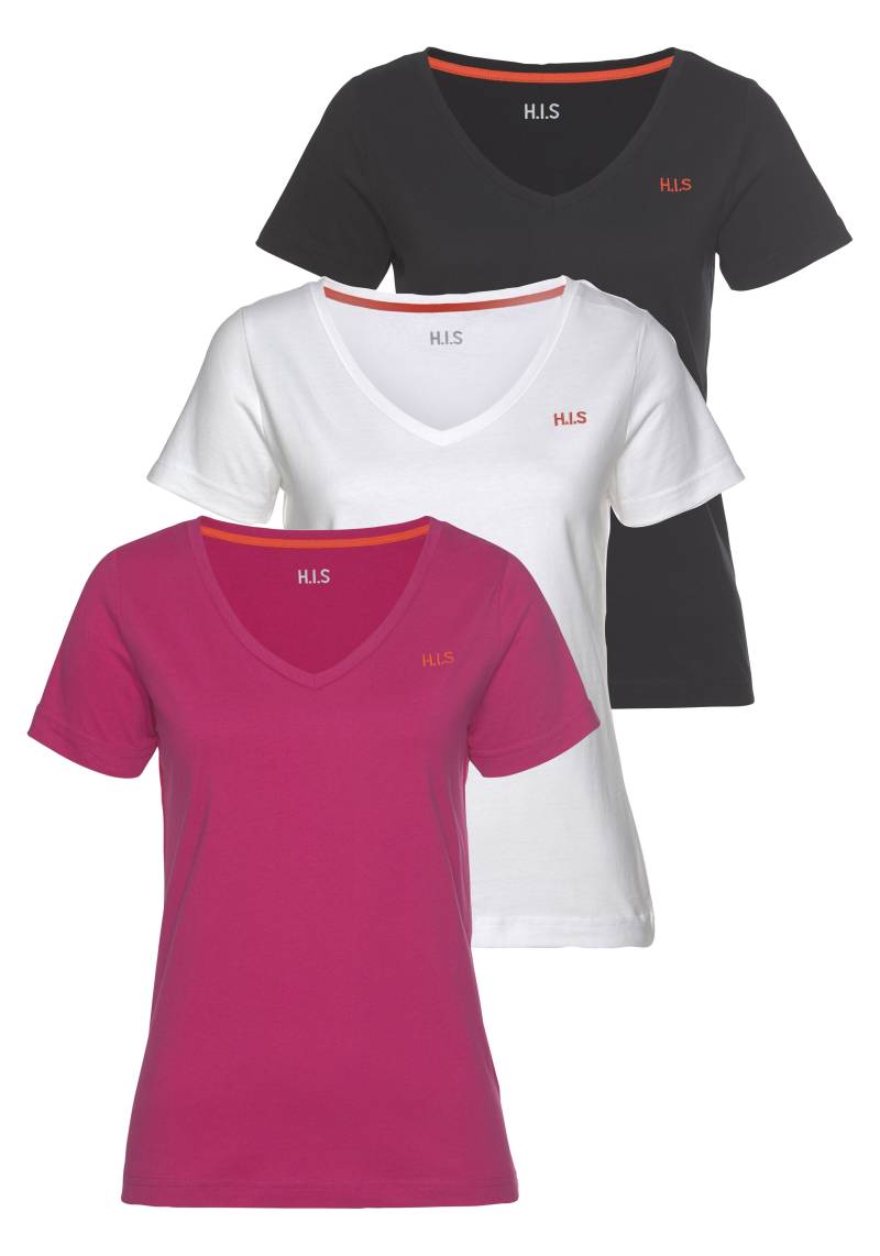 H.I.S T-Shirt »Essential-Basics«, (Spar-Set, 3er-Pack), hüftlange Passform, figurumspielender Schnitt, aus 100% Baumwolle von H.I.S