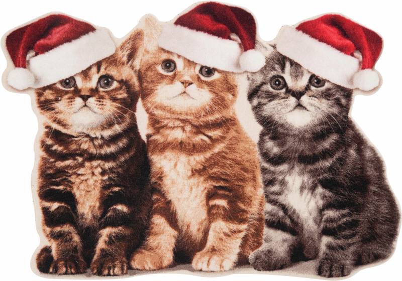 HANSE Home Fussmatte »Weihnachtskatzen, Türmatte«, rechteckig, 7 mm Höhe, Motiv Katzen, Pflegeleicht, Rutschfest, Weihnachten, Waschbar von HANSE Home