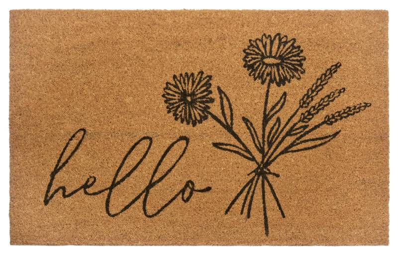 HANSE Home Fussmatte »Hello & Flowers, Türmatte«, rechteckig, 15 mm Höhe, Kokos, Schmutzfangmatte, Outdoor, Rutschfest, Innen, Kokosmatte, Flur von HANSE Home