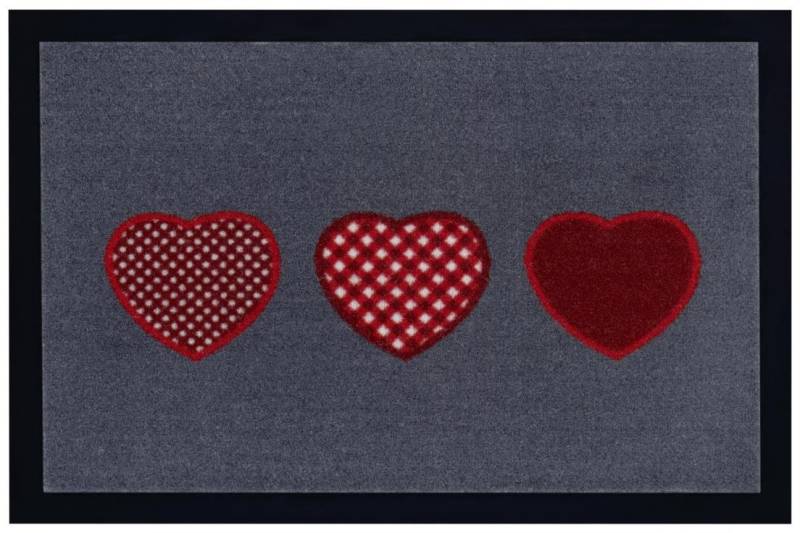 HANSE Home Fussmatte »Three Hearts, Türmatte«, rechteckig, 7 mm Höhe, In- & Outdoor, Rutschfest, Türmatte, Waschbar, Wetterfest, Flur von HANSE Home