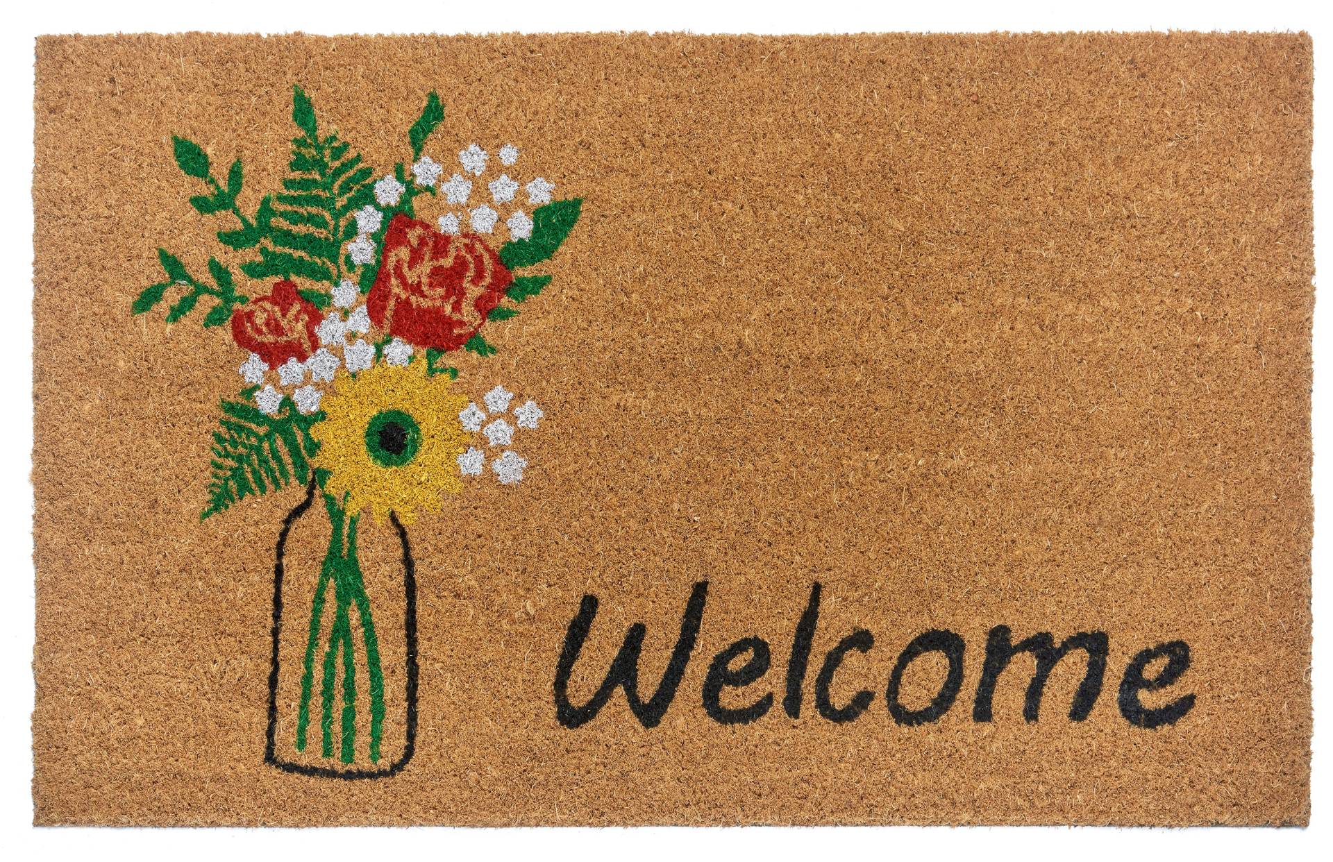 HANSE Home Fussmatte »Welcome & Flowers«, rechteckig, Kokos, Schmutzfangmatte, Outdoor, Rutschfest, Innen, Kokosmatte, Flur von HANSE Home