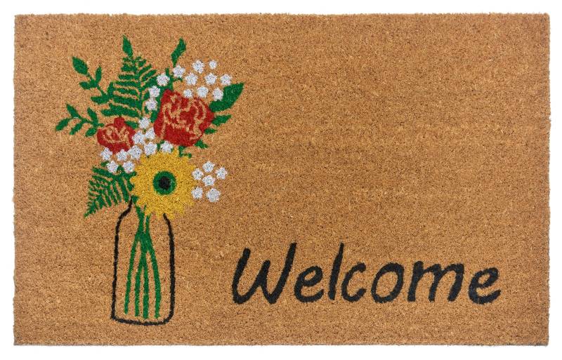 HANSE Home Fussmatte »Welcome & Flowers, Türmatte«, rechteckig, 15 mm Höhe, Kokos, Schmutzfangmatte, Outdoor, Rutschfest, Innen, Kokosmatte, Flur von HANSE Home