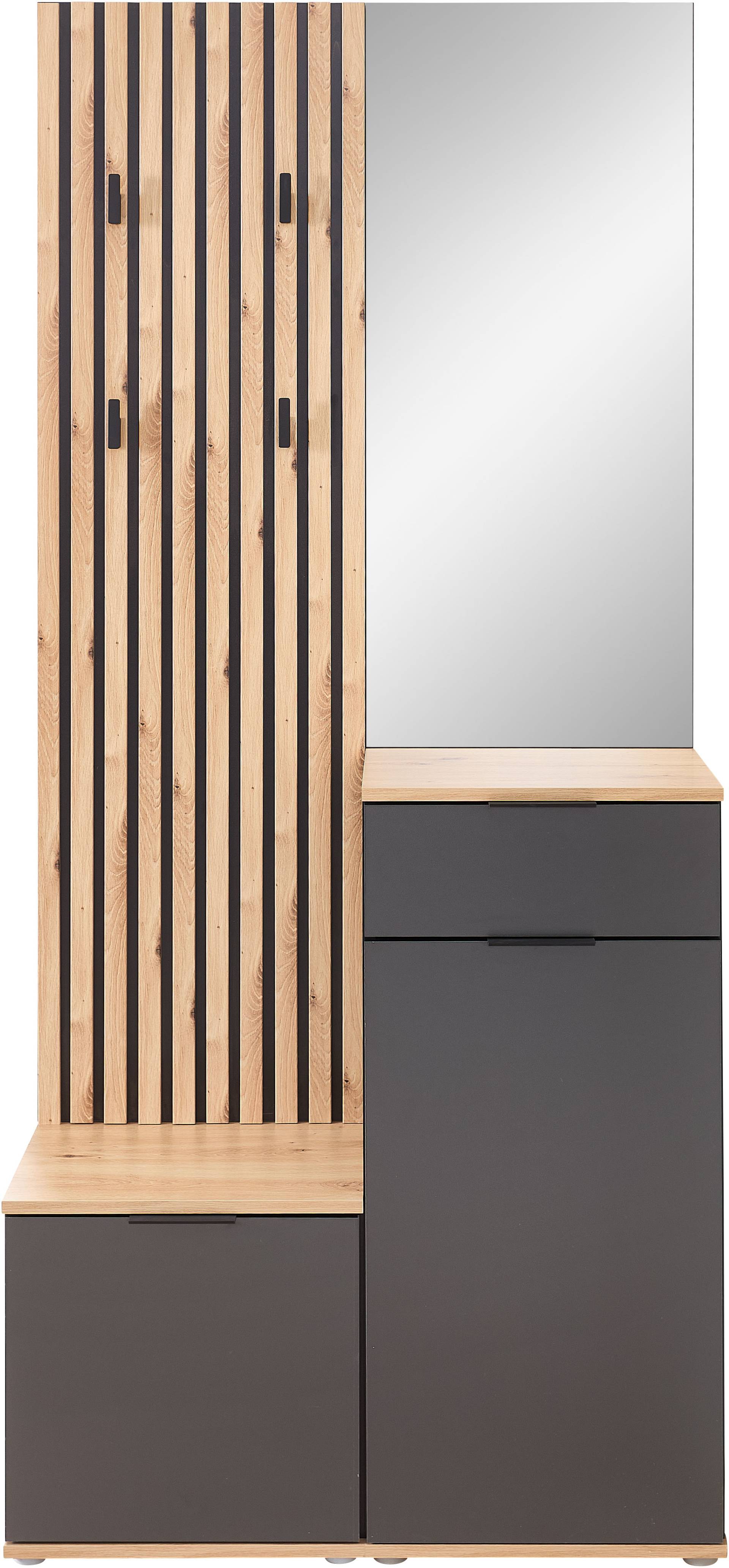HBZ Kompaktgarderobe »Simple mit Spiegel, Flurgarderobe BxHxT 88x195x35 cm«, (4 St.), mit Bank, Paneel, Schuhkommode mit Schubkasten und Spiegel von HBZ