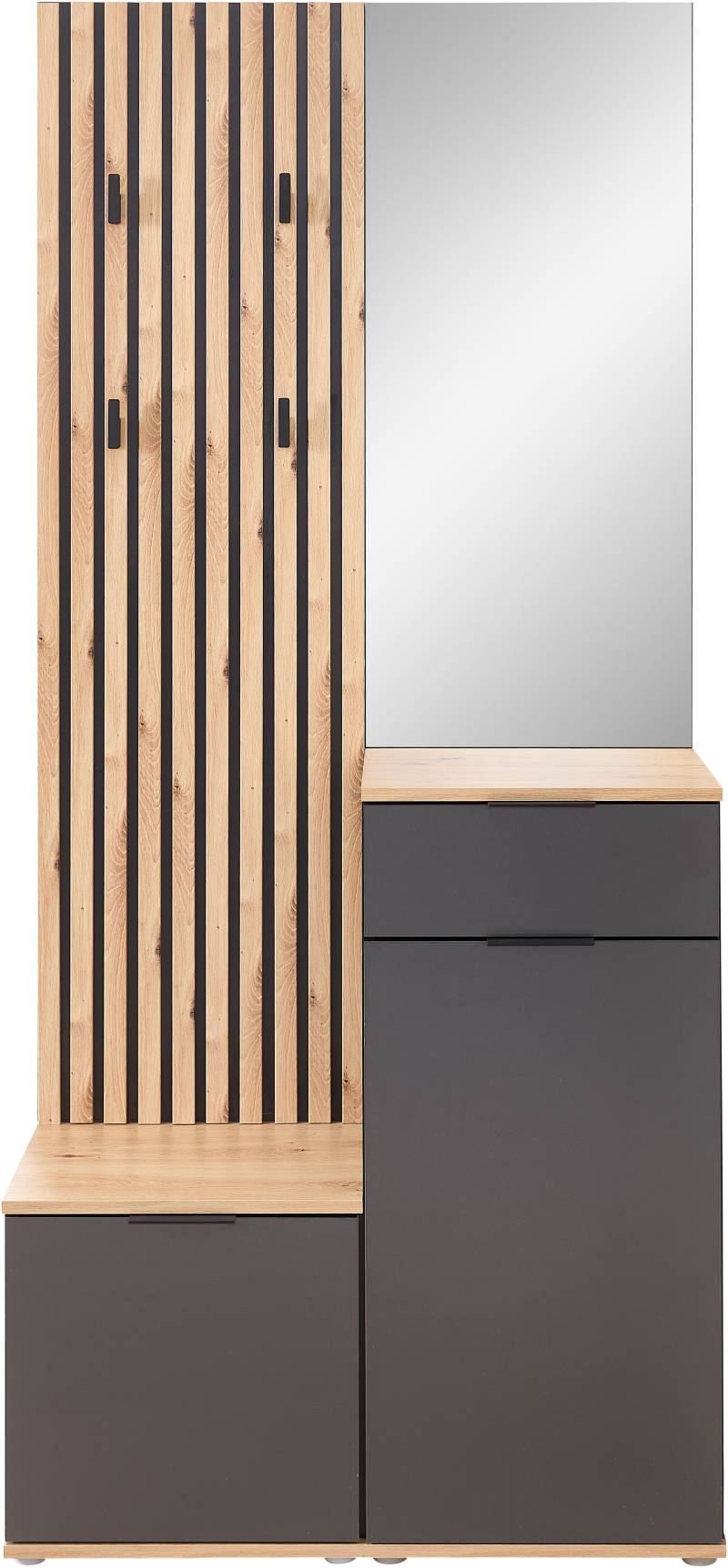 HBZ Kompaktgarderobe »Simple mit Spiegel, Flurgarderobe BxHxT 88x195x35 cm«, (4 St.), mit Bank, Paneel, Schuhkommode mit Schubkasten und Spiegel von HBZ