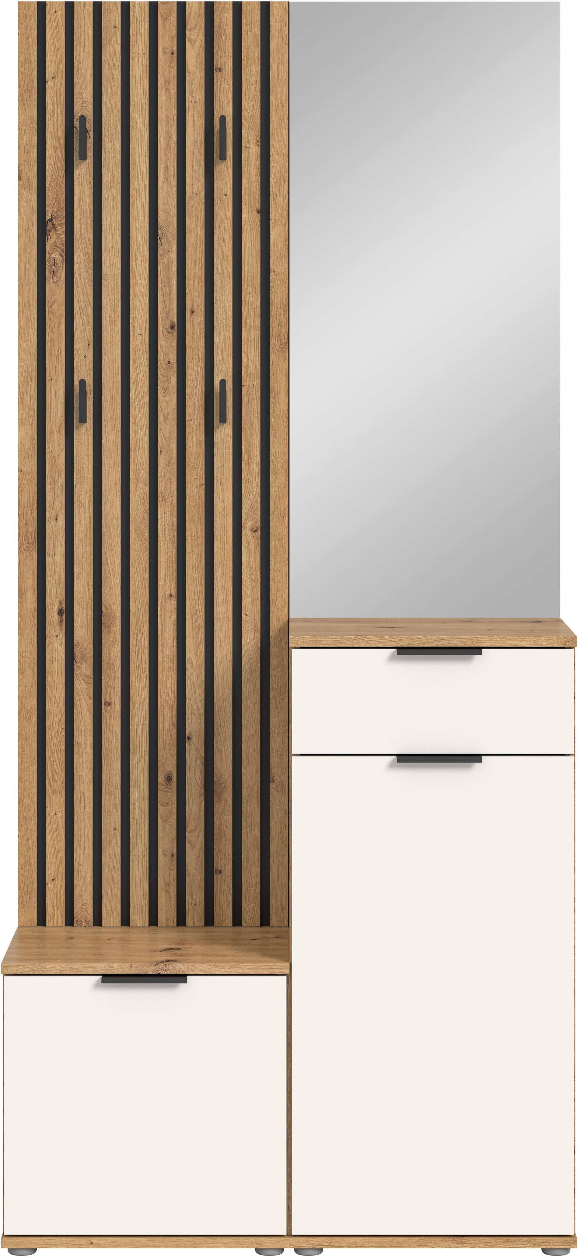 HBZ Kompaktgarderobe »Simple mit Spiegel, Flurgarderobe BxHxT 88x195x35 cm«, (4 St.), mit Bank, Paneel, Schuhkommode mit Schubkasten und Spiegel von HBZ