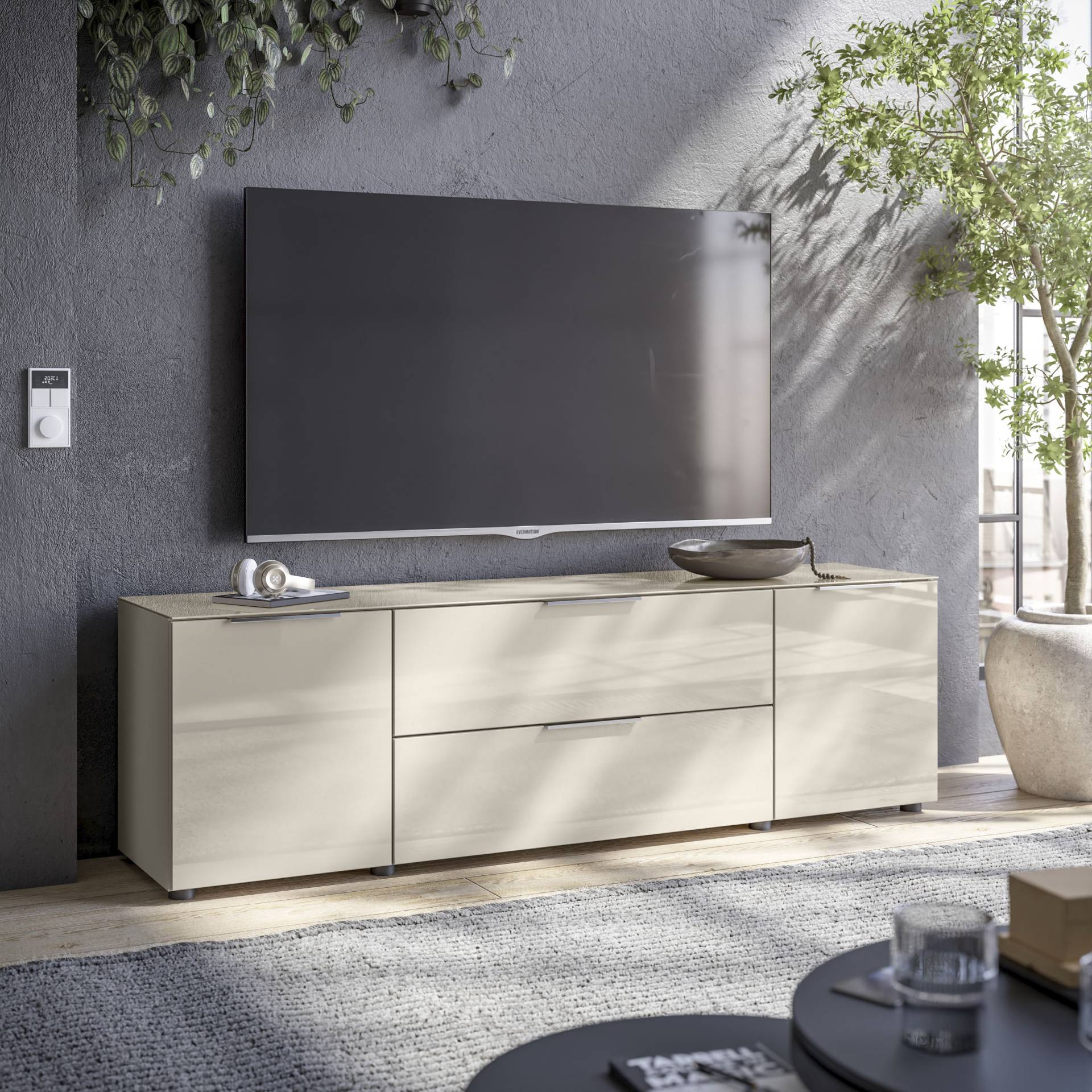 HBZ Lowboard »Santorin, BxHxT 180x99x40 cm«, (1 St.), Breite 180cm, Softclose für Türen und Schubkästen, Melaminbeschichtung von HBZ