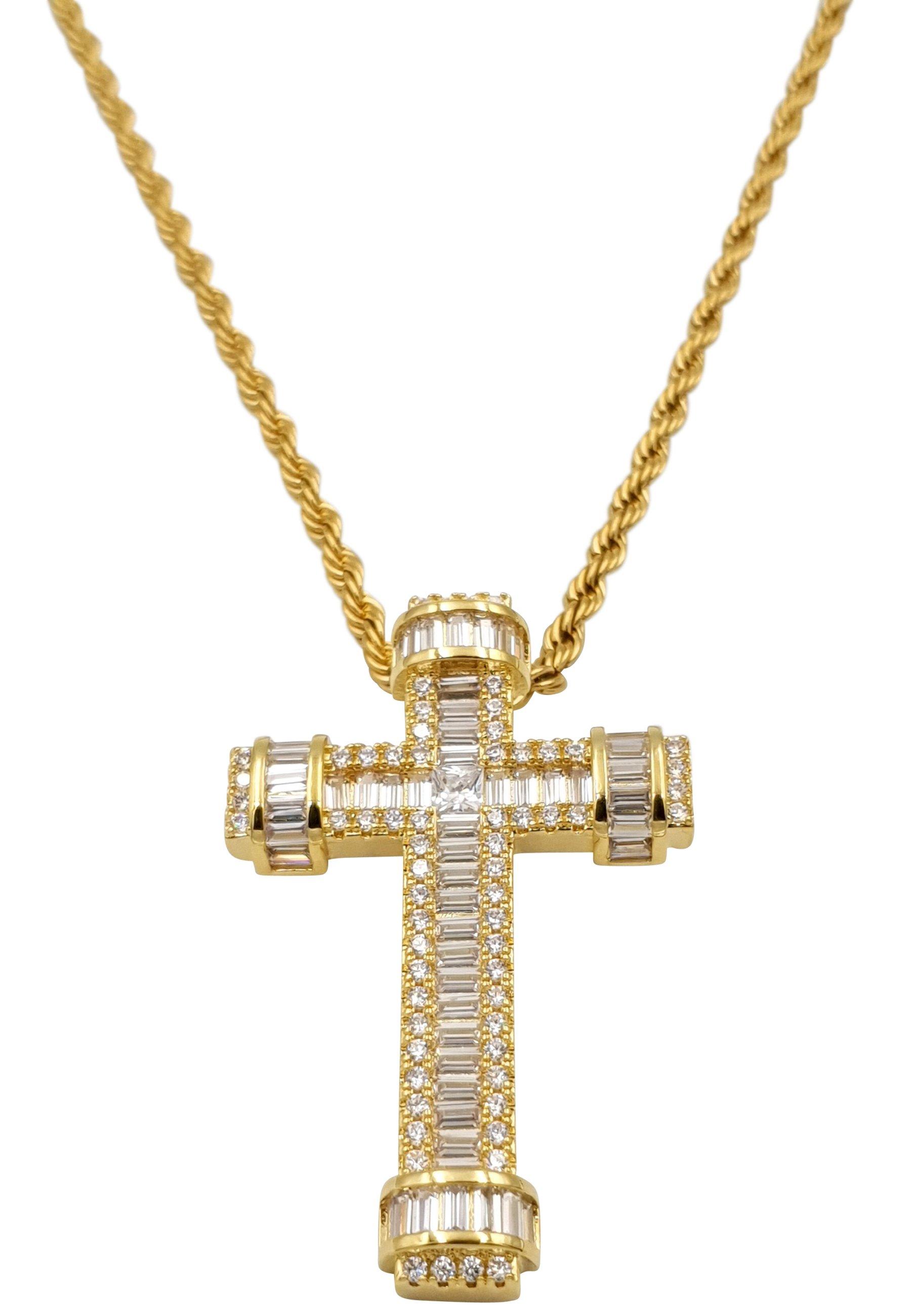 Zirkonia Kreuz Kette, Hip-hop-style Damen Gelbgold 60 cm von HEBE JEWELS