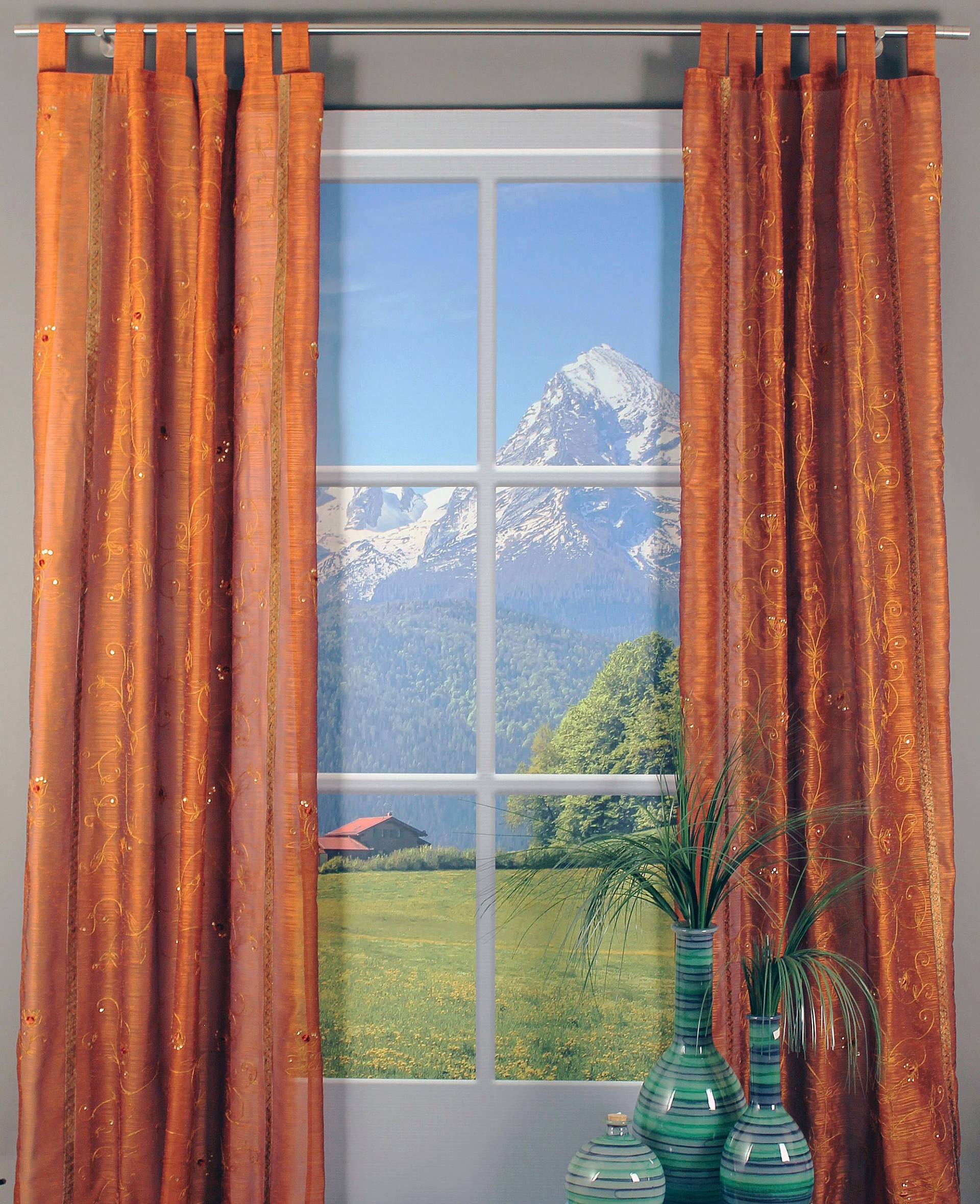 HOSSNER - ART OF HOME DECO Gardine »Zugersee«, (1 St.), Schlaufenschal m. Brokat-Bodüren von HOSSNER - ART OF HOME DECO