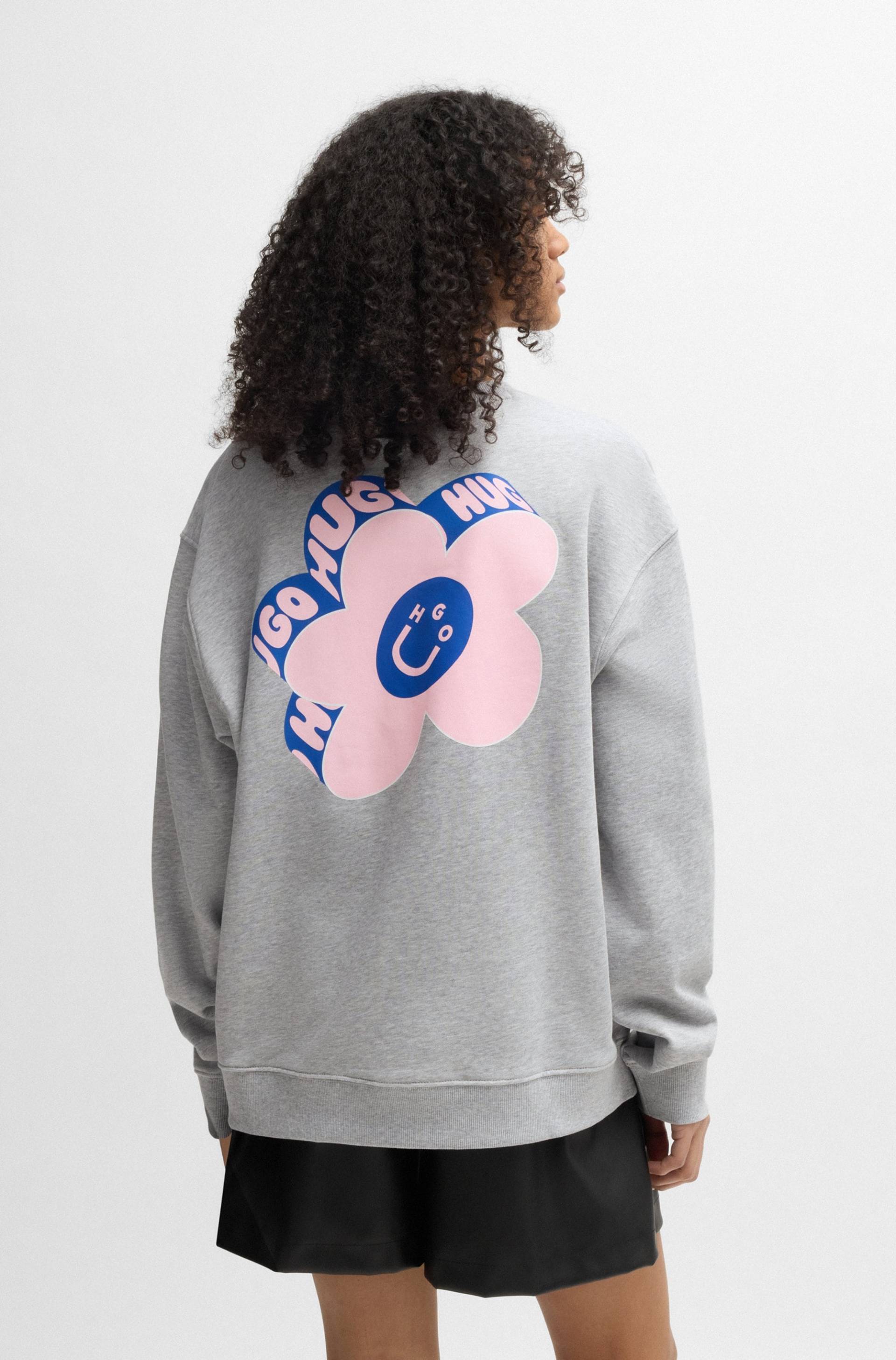 HUGO Blue Sweatshirt »Oversized Crew_B_2«, mit Flower Backprint, Strass Logo Print von HUGO Blue