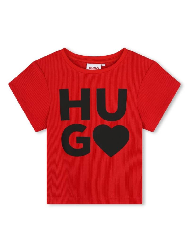HUGO KIDS logo-print heart-motif T-shirt - Red von HUGO KIDS