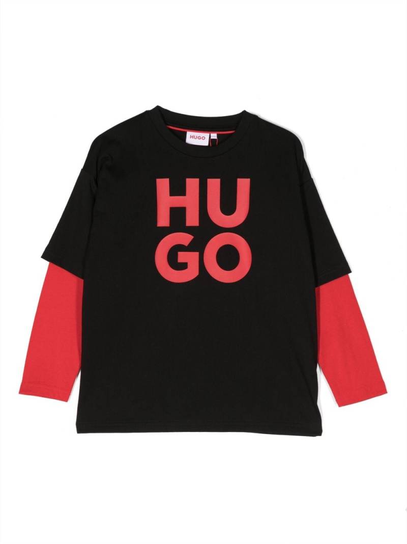 HUGO KIDS logo-print sleeve-overlay T-shirt - Black von HUGO KIDS