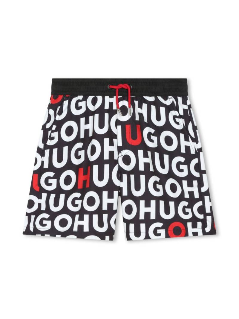 HUGO KIDS monogram-print drawstring swim shorts - Black von HUGO KIDS
