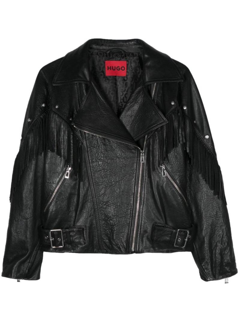 HUGO Lafranka biker leather jacket - Black von HUGO