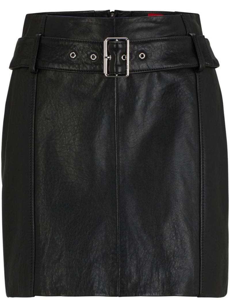 HUGO belted leather miniskirt - Black von HUGO