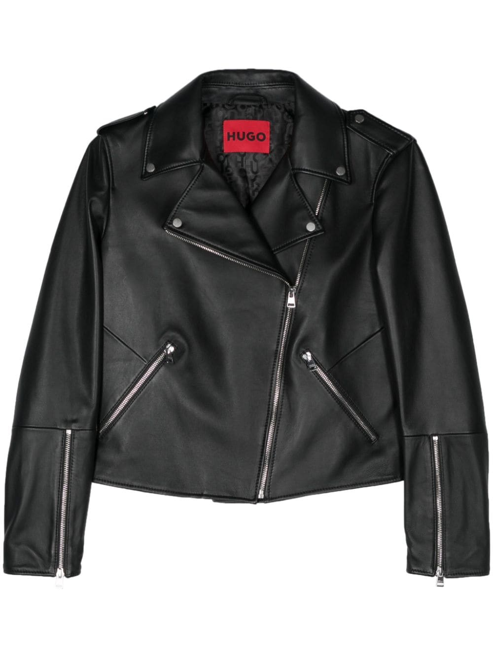 HUGO biker leather jacket - Black von HUGO