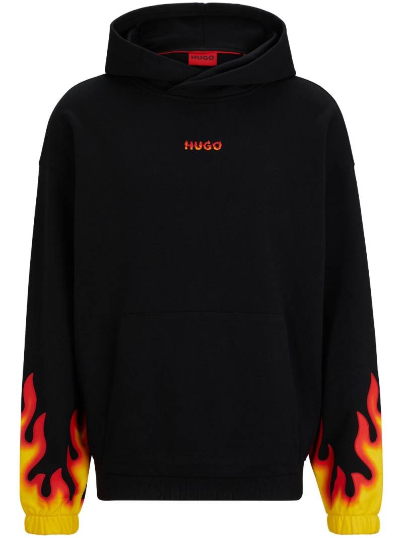 HUGO flame-print cotton hoodie - Black von HUGO