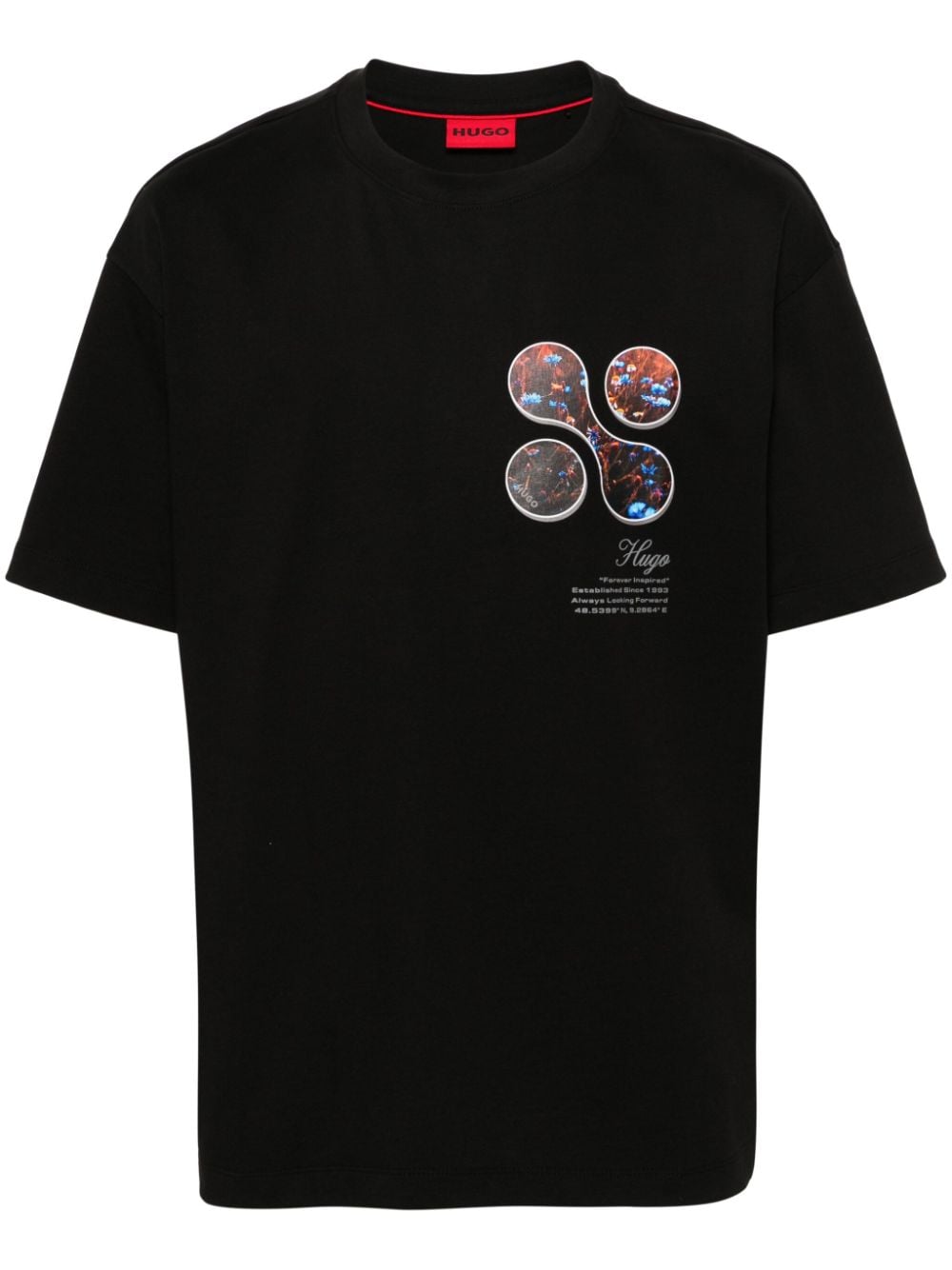 HUGO floral-print rubberised-logo T-shirt - Black von HUGO