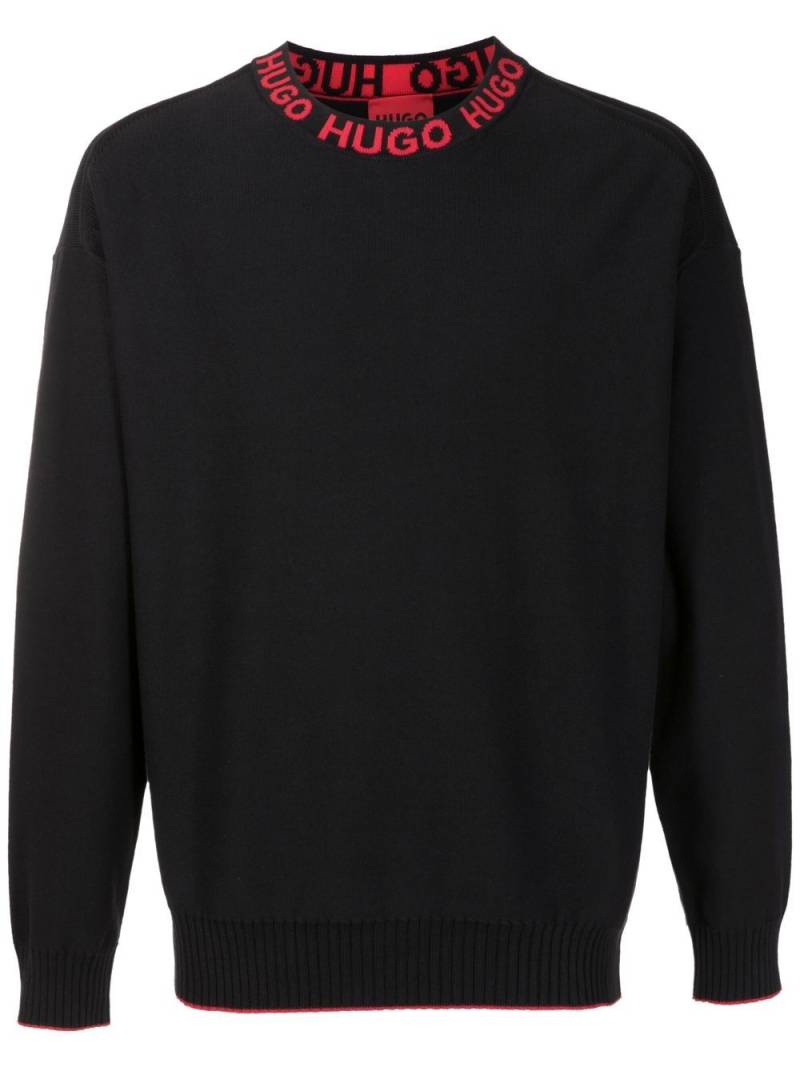 HUGO logo-collar fine knit cotton jumper - Black von HUGO