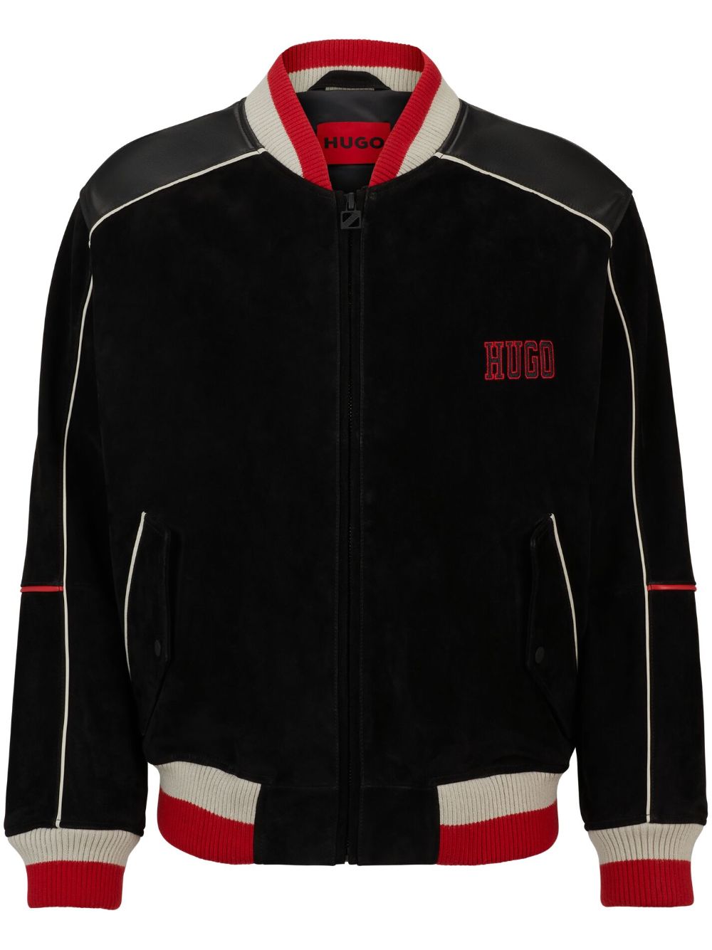 HUGO logo-embellished leather bomber jacket - Black von HUGO