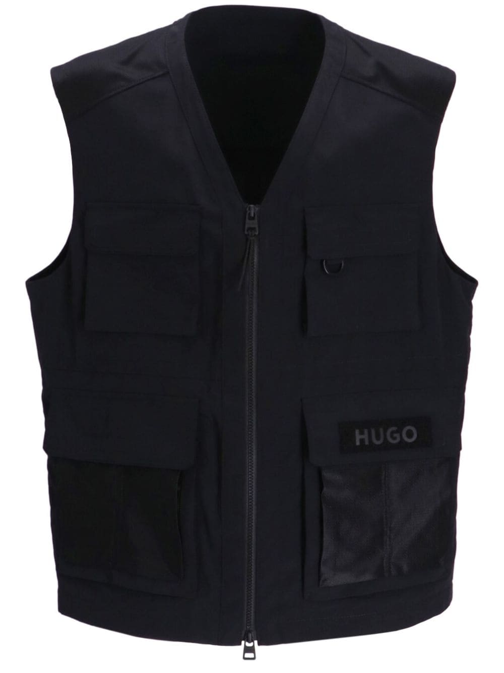 HUGO logo-patch V-neck cargo gilet - Black von HUGO