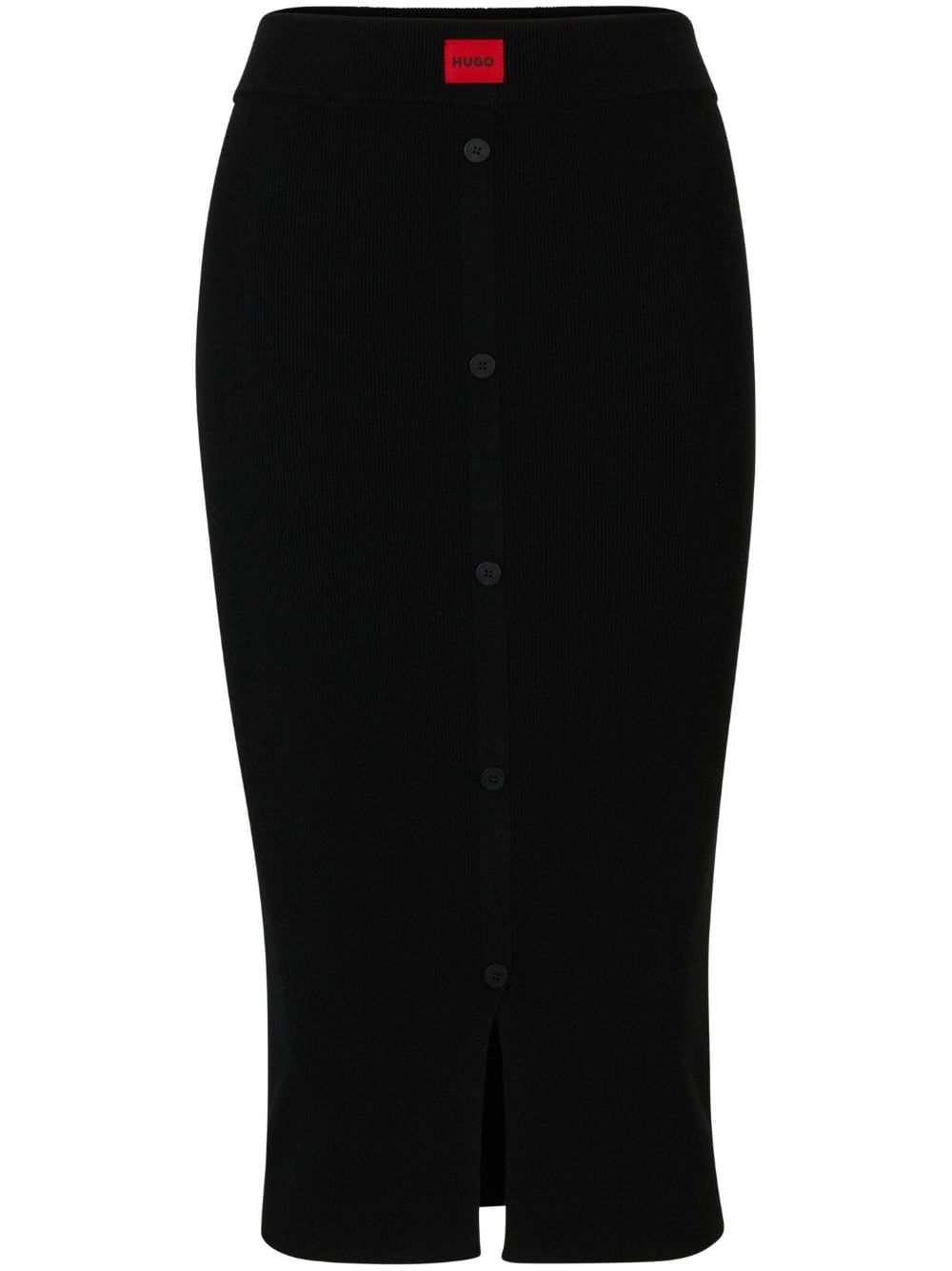 HUGO logo-patch knitted midi skirt - Black von HUGO