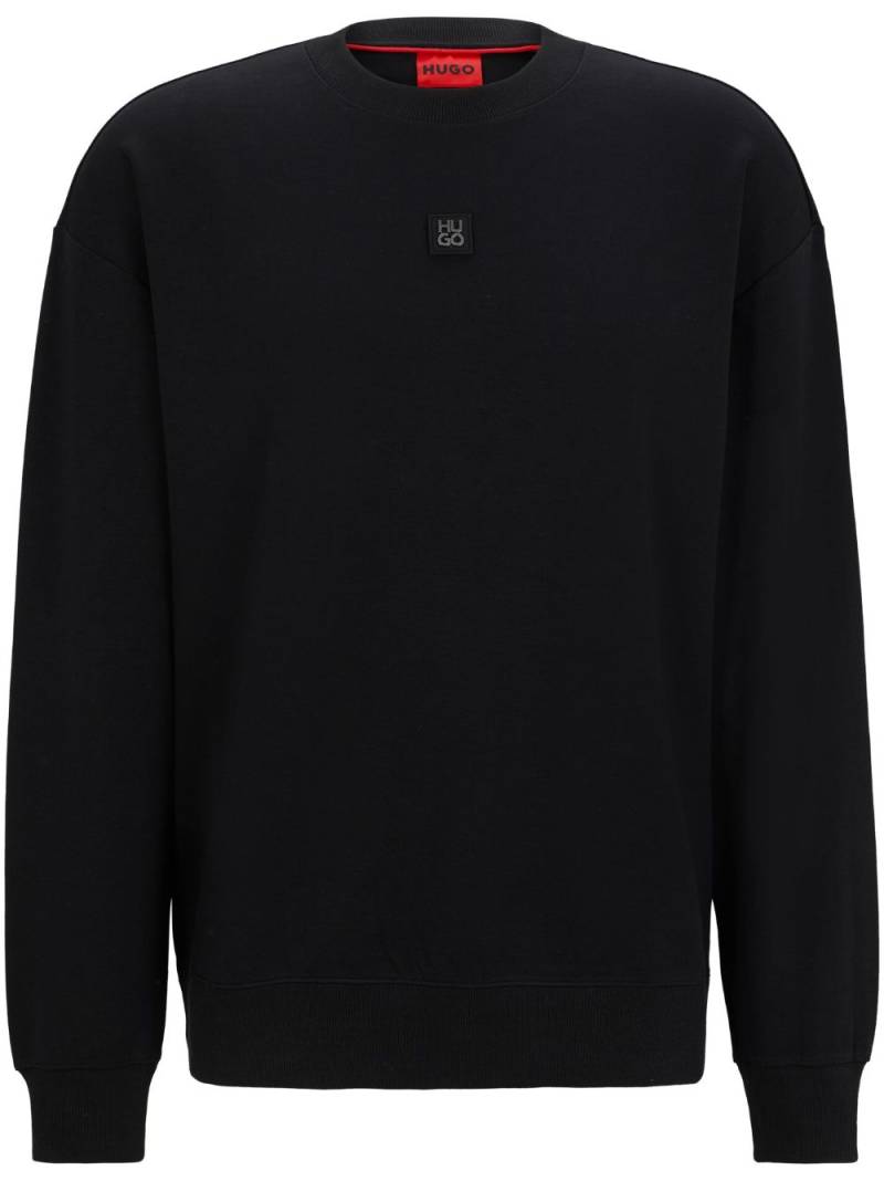 HUGO logo-patch stretch-cotton hoodie - Black von HUGO