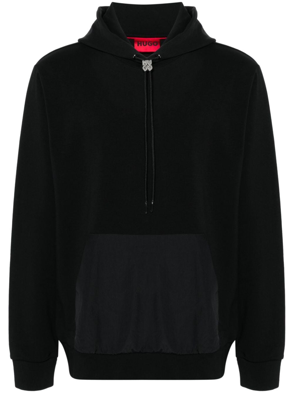 HUGO logo-plaque cotton hoodie - Black von HUGO