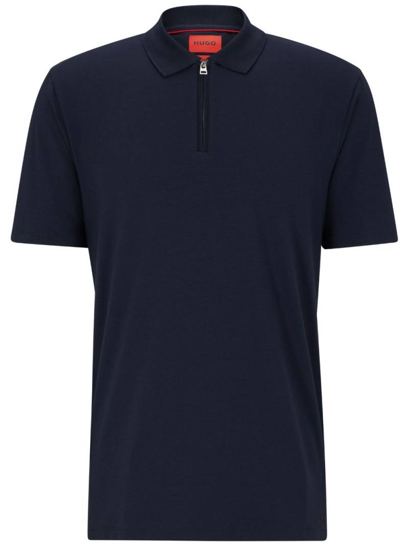 HUGO zip-up short-sleeve piqué polo shirt - Blue von HUGO