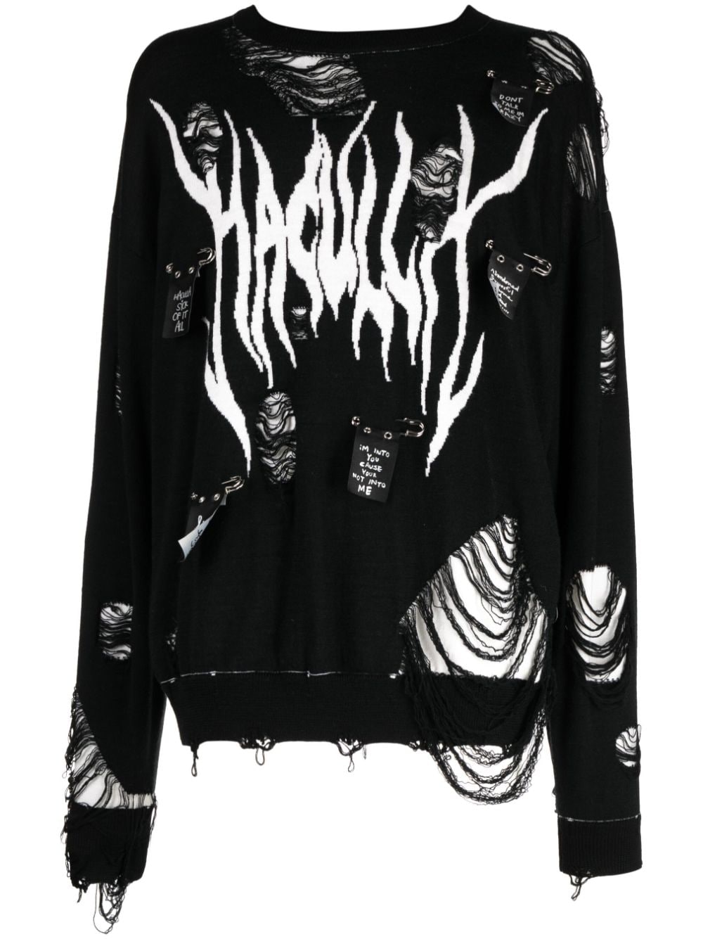 Haculla distressed-effect logo-print wool jumper - Black von Haculla