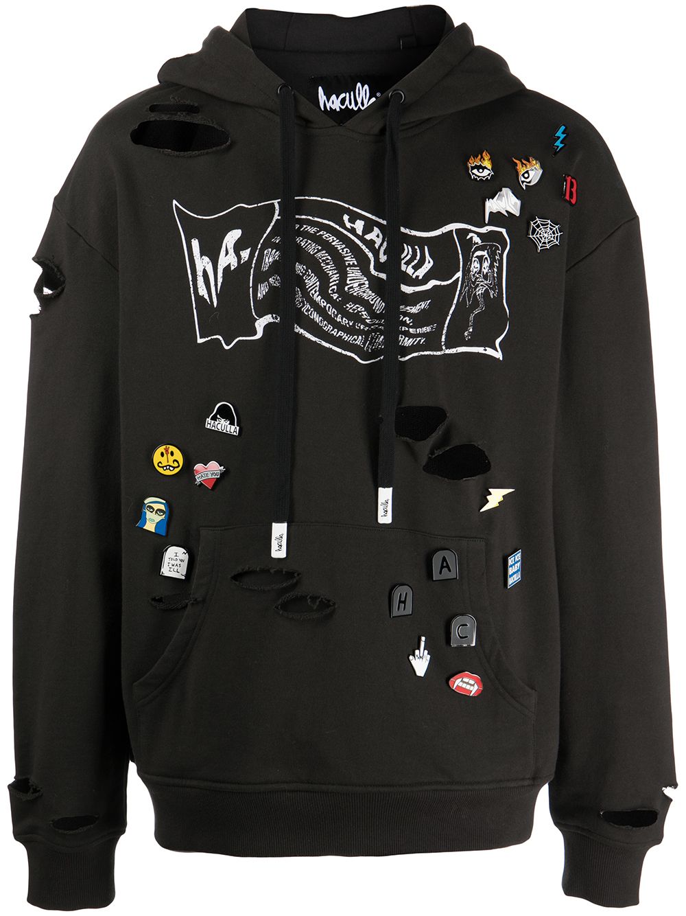 Haculla distressed pin-detailed hoodie - Black von Haculla