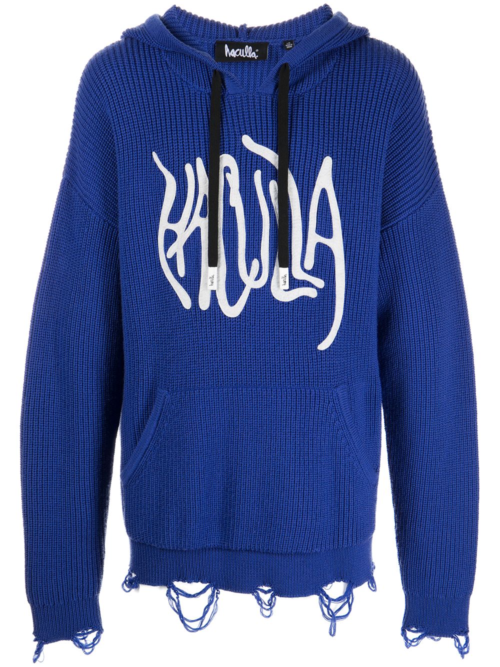 Haculla logo-print distressed knitted hoodie - Blue von Haculla