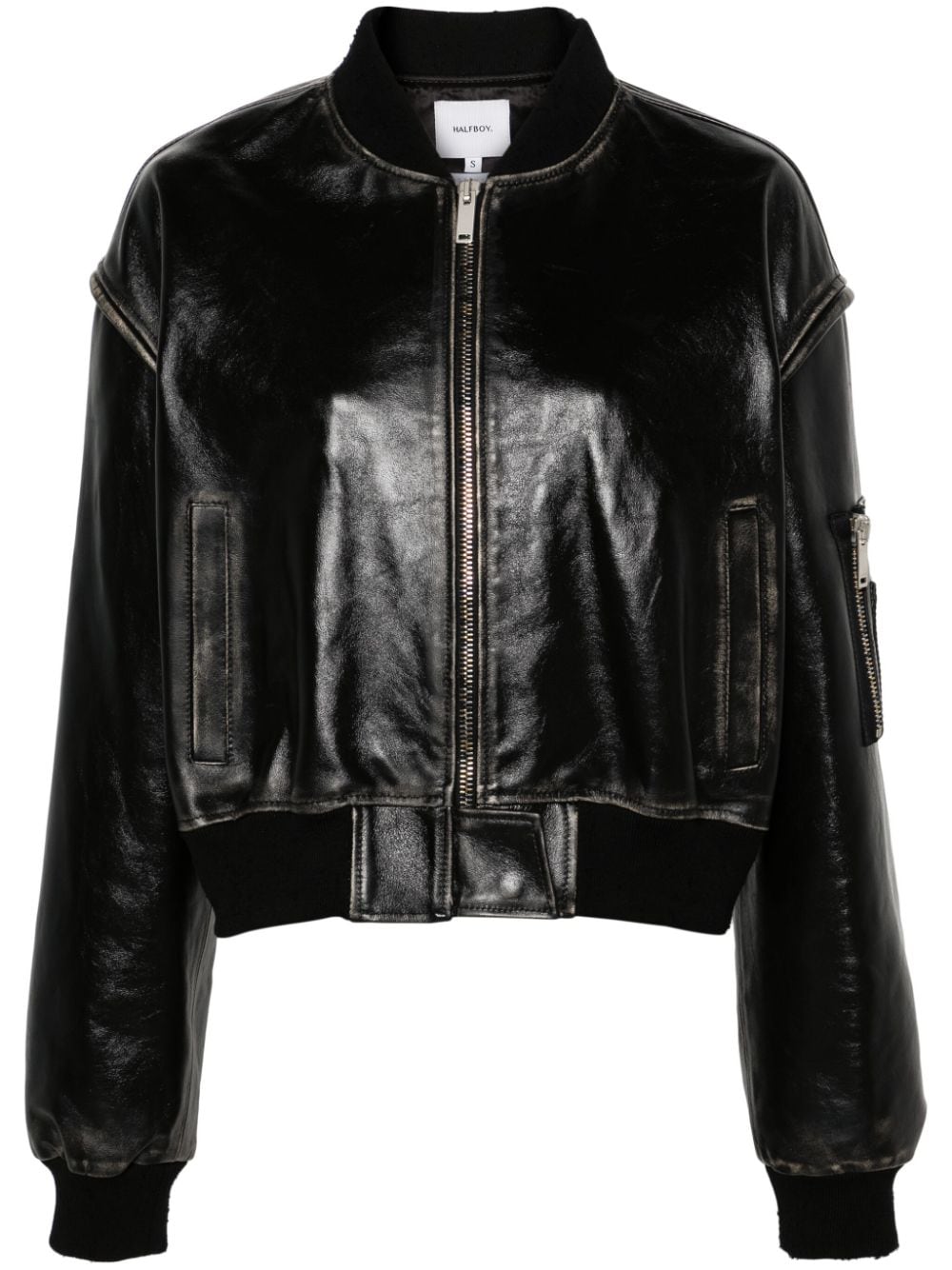 Halfboy cropped leather bomber jacket - Black von Halfboy