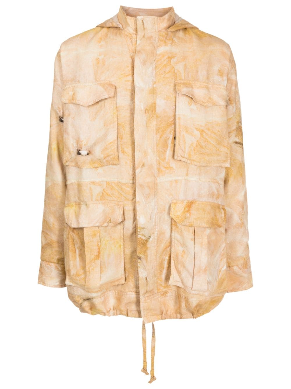 Handred painterly-print hooded linen parka - Yellow von Handred