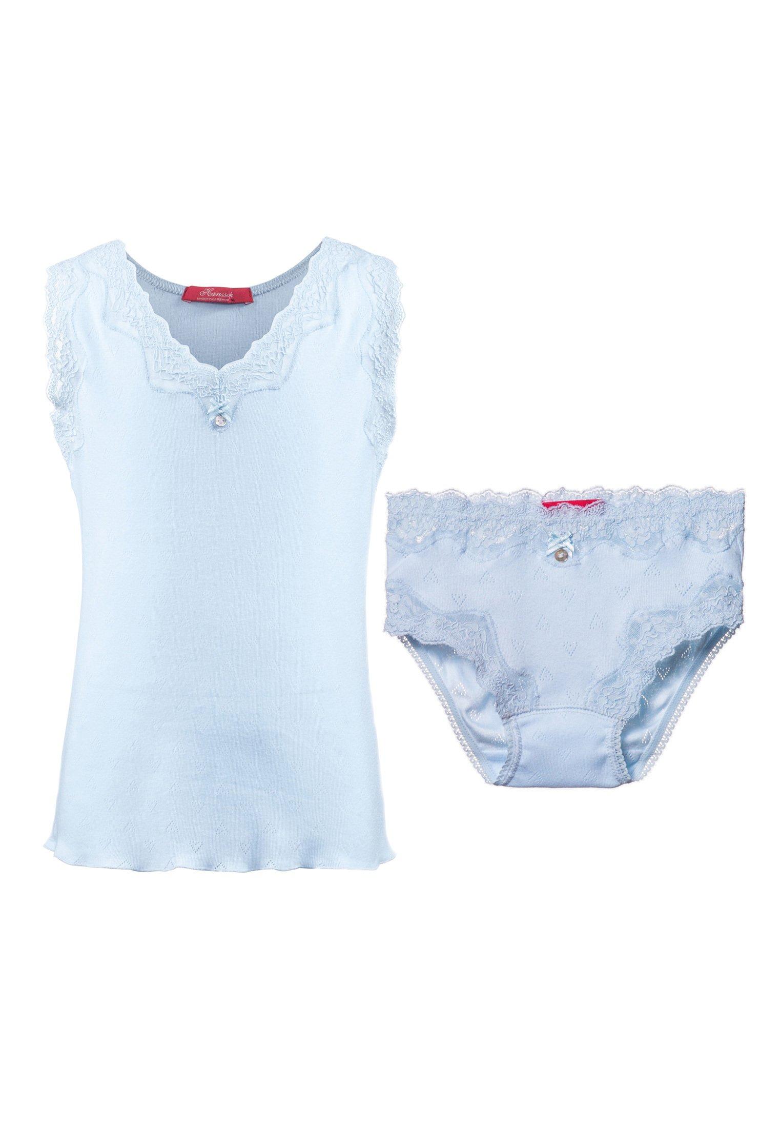 Unterhemd+unterhose, Luxuriöse Spitze Pointelle, Rose Mädchen Blau 128 von Hanssop