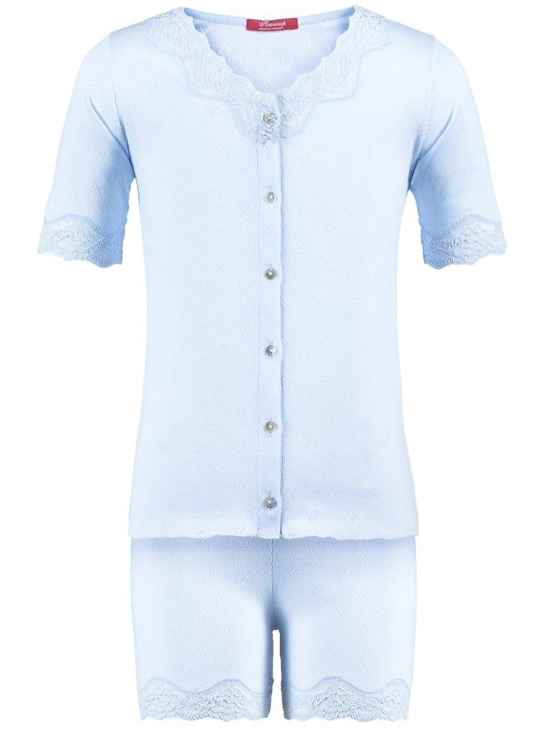 Shorty Set Schlafanzug, Elegante Spitze Pointelle Mädchen Blau 116 von Hanssop