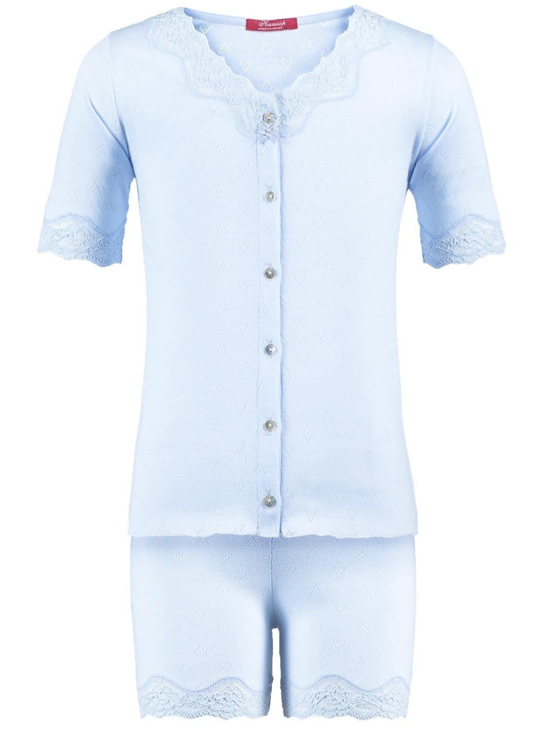 Shorty Set Schlafanzug, Elegante Spitze Pointelle Mädchen Blau 152 von Hanssop