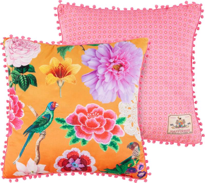 Happiness Dekokissen »Suzy«, Mit Füllung, 1 Stück, Mit Pompoms, Wendeoptik, Sehr Weich, Blumen von Happiness