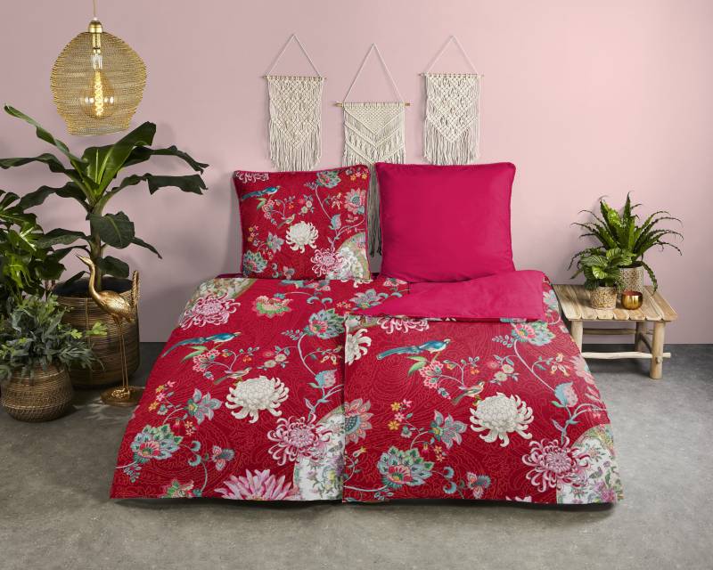 Happiness Wendebettwäsche »Ming«, Baumwolle, Perkal, 135x200, Reissverschluss, Wendeoptik, Bunt, Blumen von Happiness