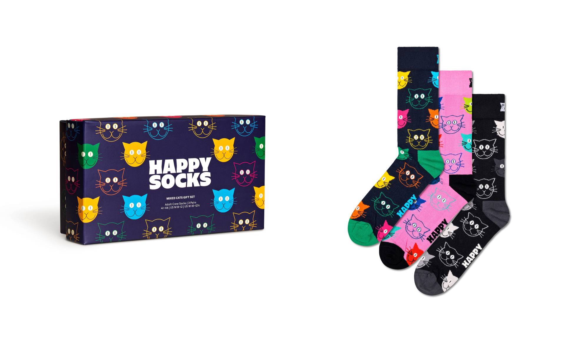 Happy Socks Socken »3-Pack Mixed Cat Socks Gift Set«, (Packung, 3 Paar), Katzen-Motive von Happy Socks