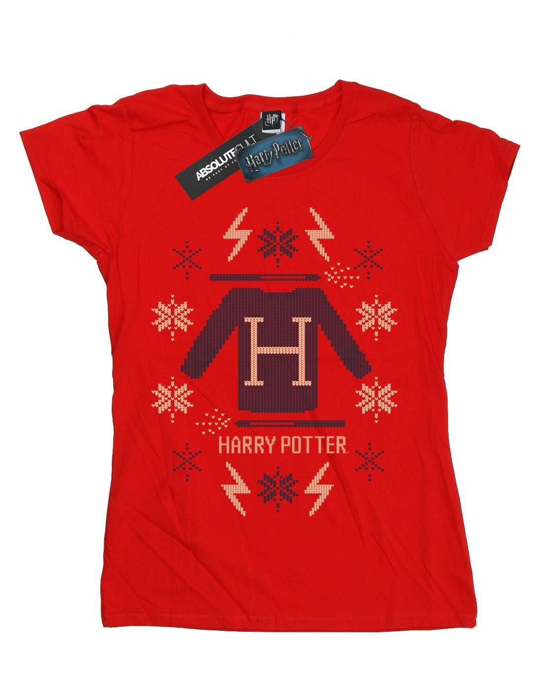 Christmas Knit Tshirt Damen Rot Bunt L von Harry Potter