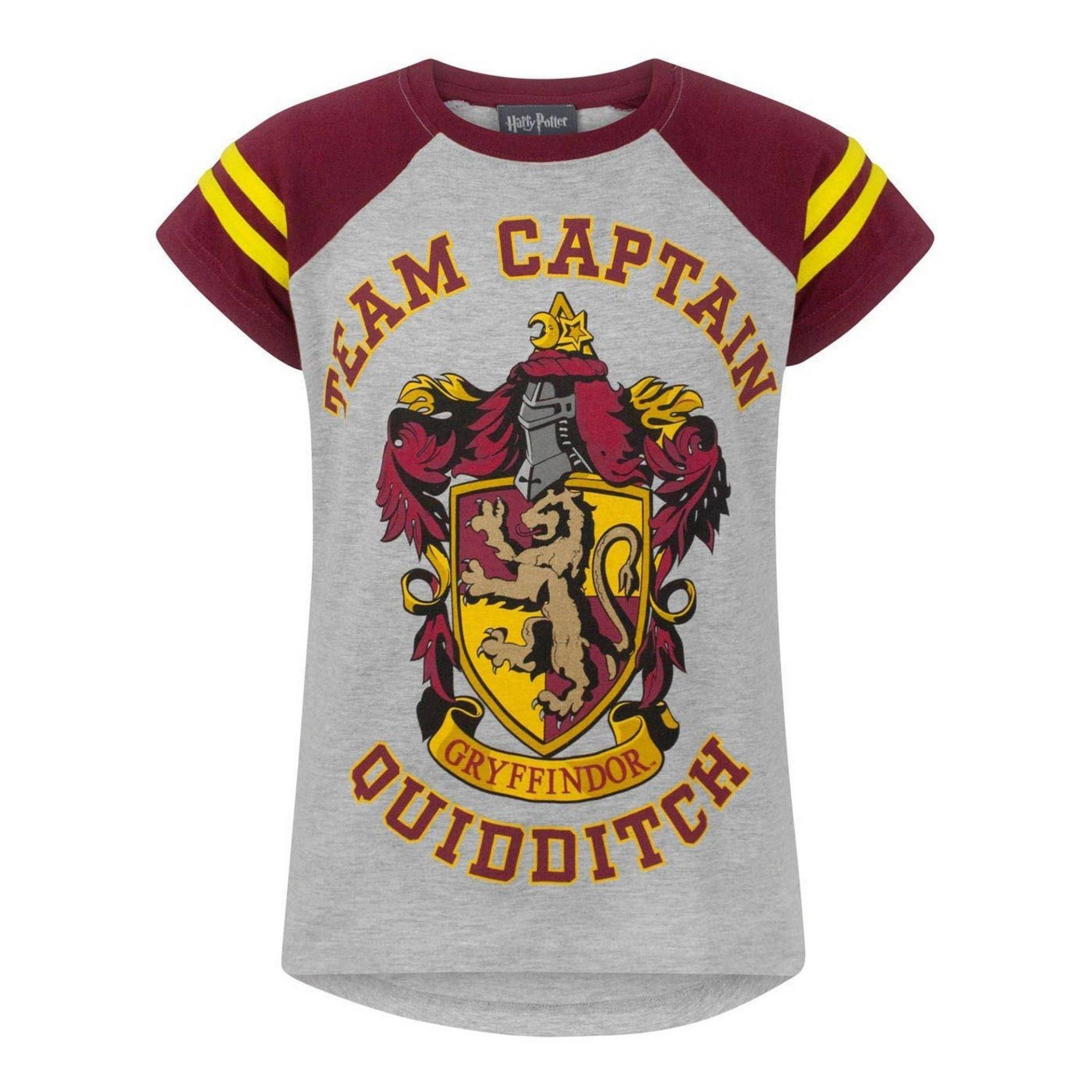 Offizielles Gryffindor Quidditch Team Captain Tshirt Mädchen Grau 128 von Harry Potter