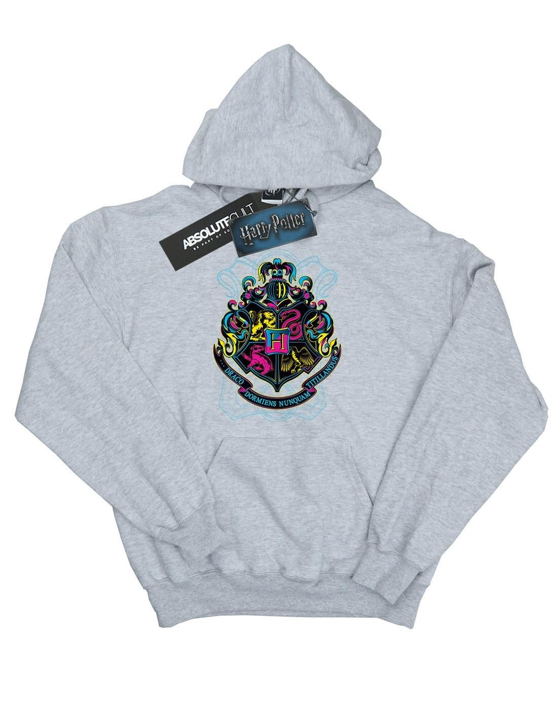 Neon Hogwarts Crest Kapuzenpullover Damen Grau L von Harry Potter