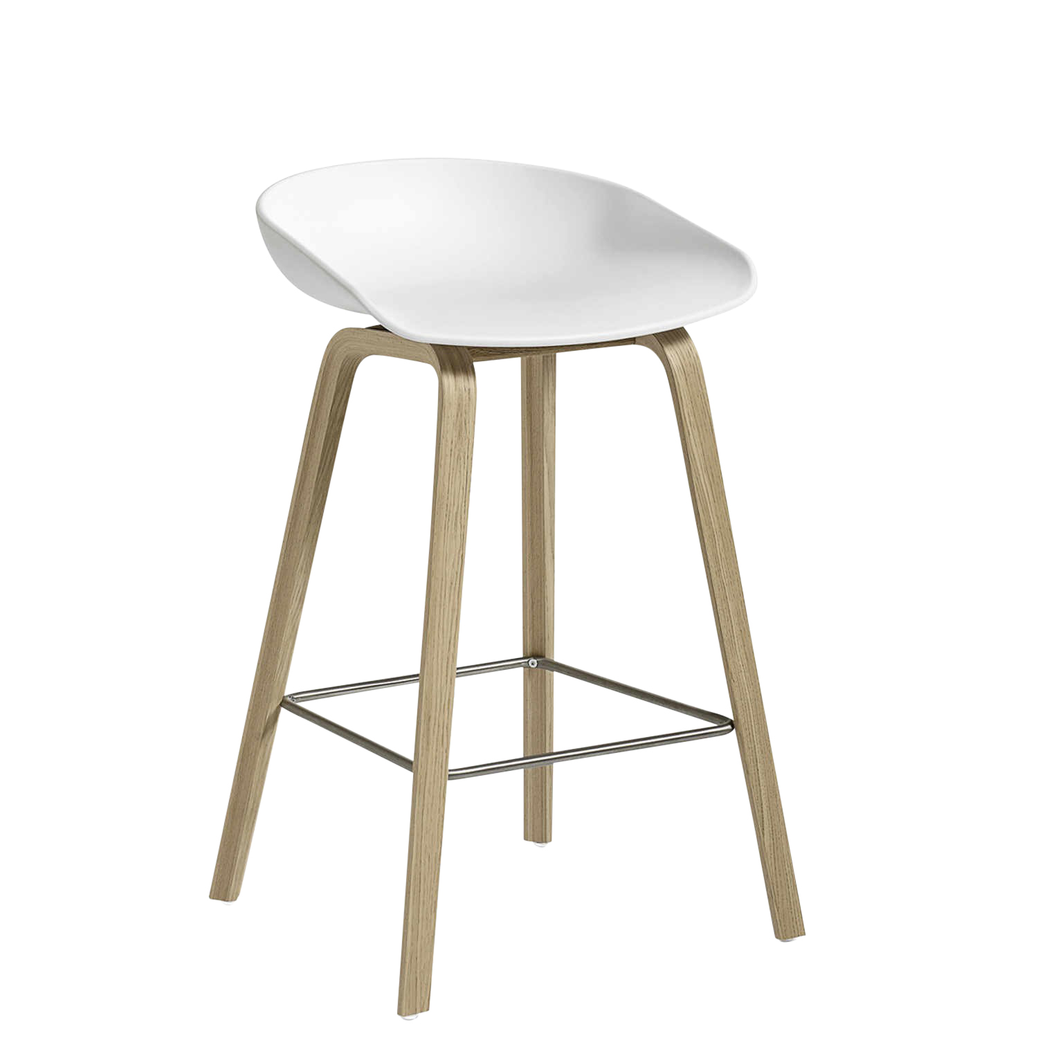 About a Stool AAS32 Low Barstuhl, Sitz Polypropylen fall green 2.0 (recycled), Untergestell eiche geseift von Hay